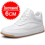 YEAE Herren Lederschuhe – Weiße Casual Sneaker mit Höhenaufbau, komfortabel, PU-Innensohle, Plattform 6/8/10 cm