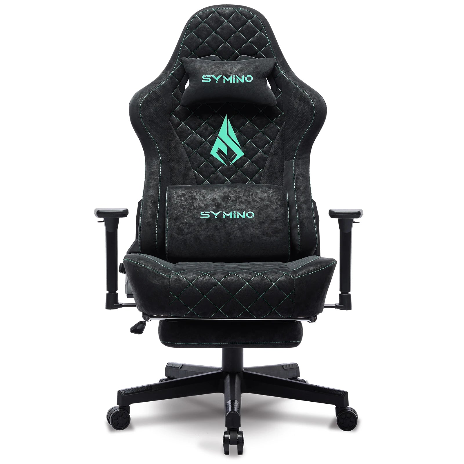 SYMINO Gaming Chair mit Fußstütze – Ergonomischer Racing Bürostuhl aus Vintage PU-Leder, drehbar & höhenverstellbar für Büro & Homeoffice