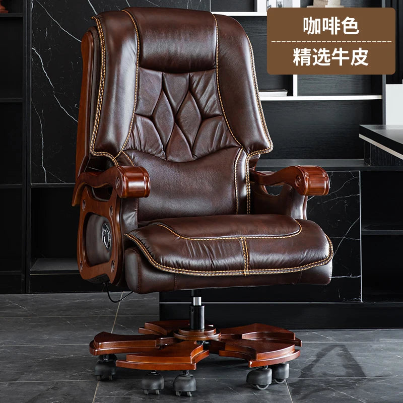 Business Burostuhl aus Leder mit Massagefunktion – Verstellbarer Executive Drehstuhl mit Liegefunktion &amp; Armlehnen for Büro &amp; Homeoffice