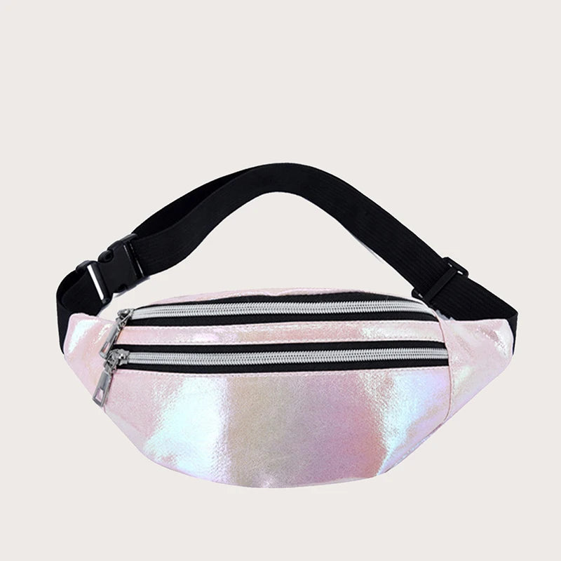Yogodlns Damen Laser Bauchtasche – Holografische PU-Leder Fanny Pack, Geometrische Chest Bag & Travel Hip Bag