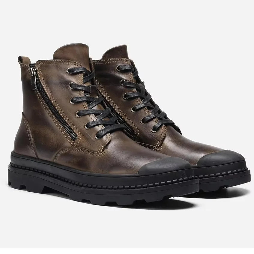 hecrafted Herren Winter Boots – Handgefertigte Retro Lederstiefel aus echtem Rindsleder, warme und bequeme Winter Schuhe