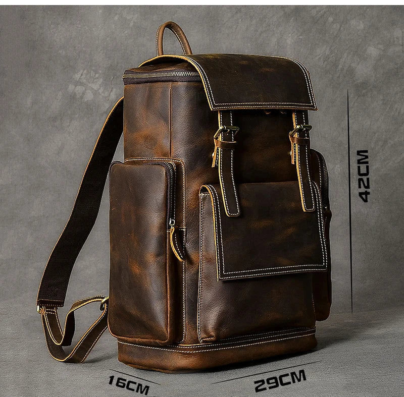 MUNUKI Vintage Crazy Horse Leder Rucksack Herren – Großer Kletter- &amp; Hiking-Rucksack aus echtem Rindsleder (Modell M-814) 