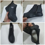 Fujin Damen Platform Wedge Sneakers aus echtem Leder – 8 cm Keilabsatz, Chunky Lace-Up Schuhe mit dicker Sohle für Herbst &amp; Winter