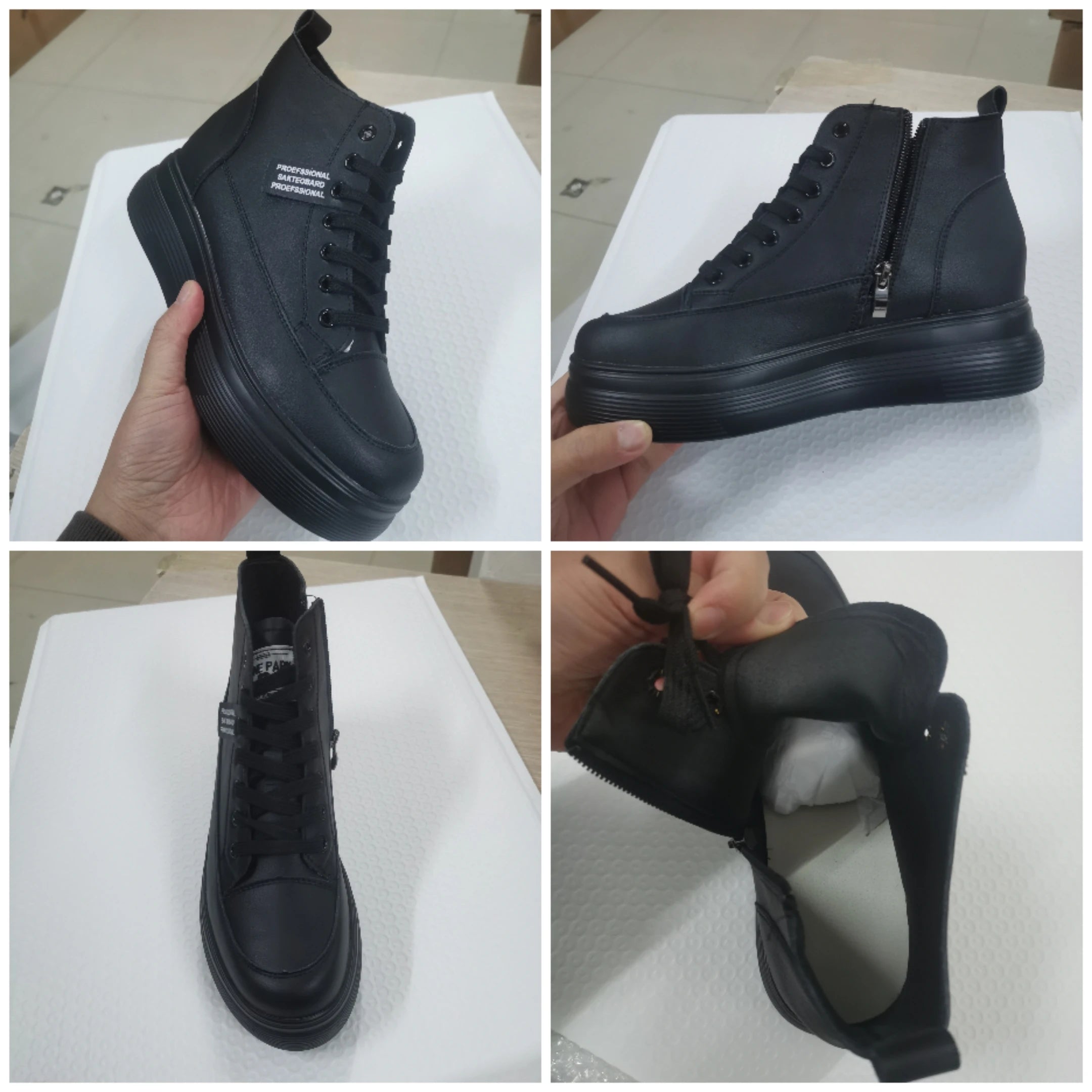 Fujin Damen Platform Wedge Sneakers aus echtem Leder – 8 cm Keilabsatz, Chunky Lace-Up Schuhe mit dicker Sohle für Herbst & Winter