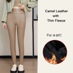 BIVIGAOS Damen Samt PU Leder Leggings – High Waist, warm gefüttert, matte Lederoptik & Slim Fit für Herbst und Winter