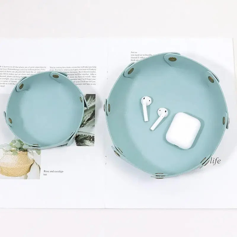 Nordische Leder Ablageschale – Faltbarer Desktop Organizer für Schlüssel, Schmuck & Kosmetik
