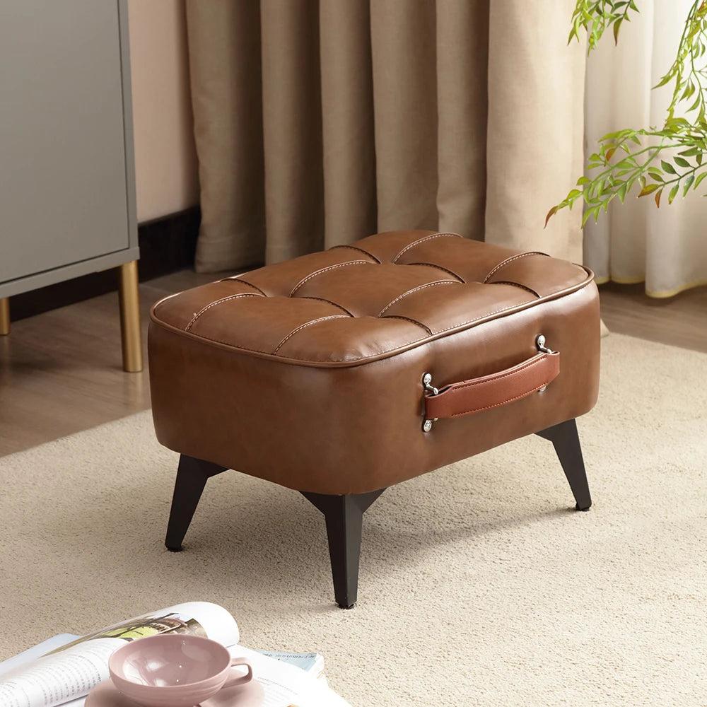 Minimalistischer Kurz-Hocker aus PU-Leder – Weicher Sofa- & Schuhhocker, platzsparender Ottoman für Wohnzimmer & Eingangsbereich