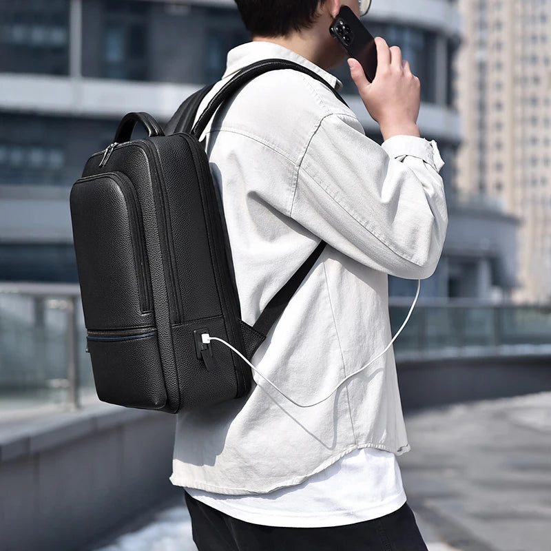 PU-Leder Herren Rucksack – USB-Ladefunktion, Moderner Business- und Reise-Laptop-Rucksack für Büro & Freizeit