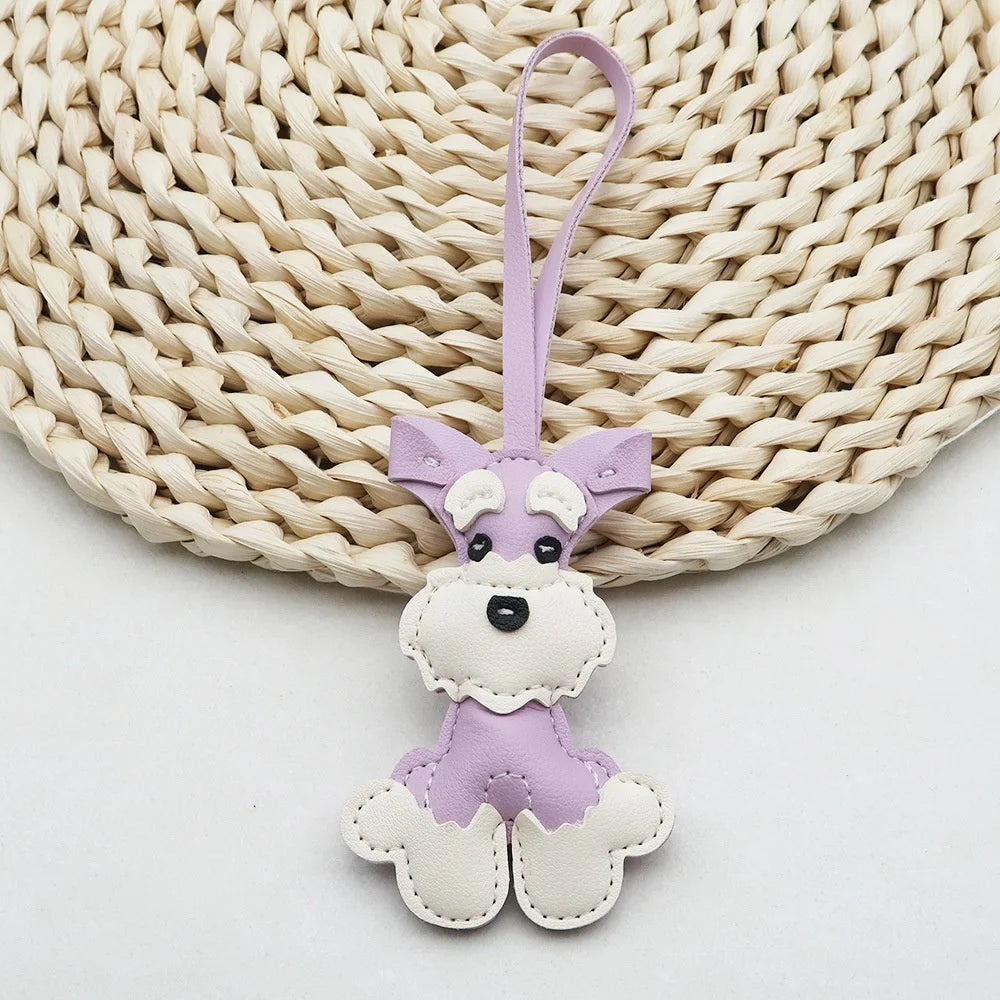 Creativer Schnauzer Schlüsselanhänger aus PU-Leder – Niedlicher Hunde-Keychain mit Karabiner &amp; Metallring als Taschen- und Autoanhänger Geschenkidee