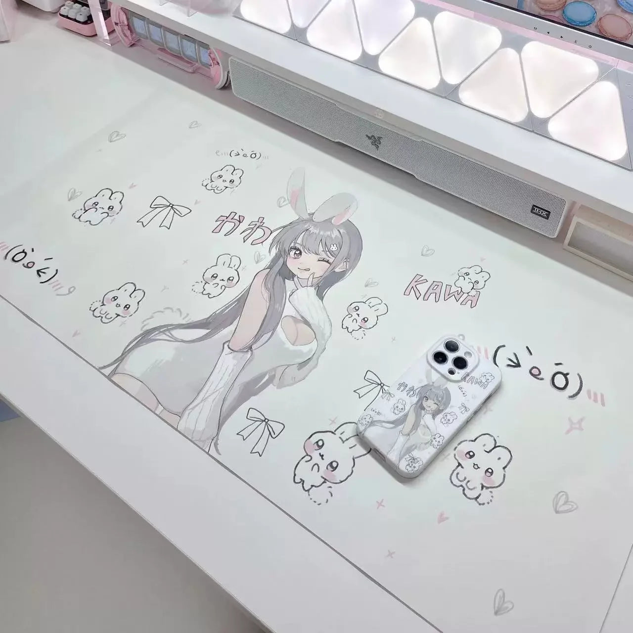 Girl Bunny PU Leder Schreibtischunterlage – Rutschfeste, Wasserdichte Desk Mat mit Kawaii Design für Büro, Homeoffice & Gaming
