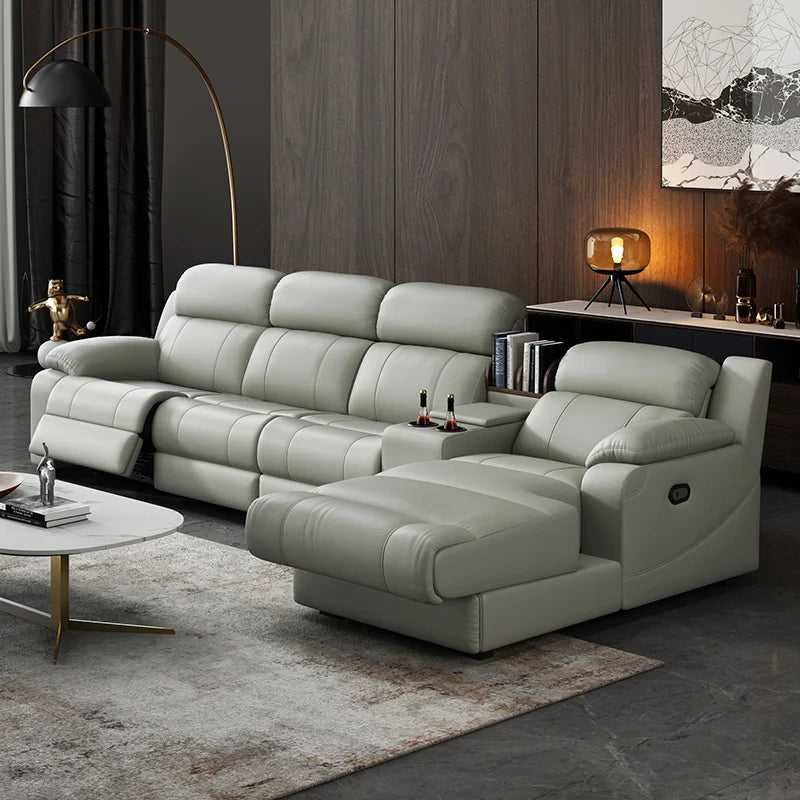 Modernes italienisches Elektro-Ledersofa – Multifunktionales Relax-Sofa mit verstellbarer Liegefunktion, Metall-Ecken und modularer Kombination