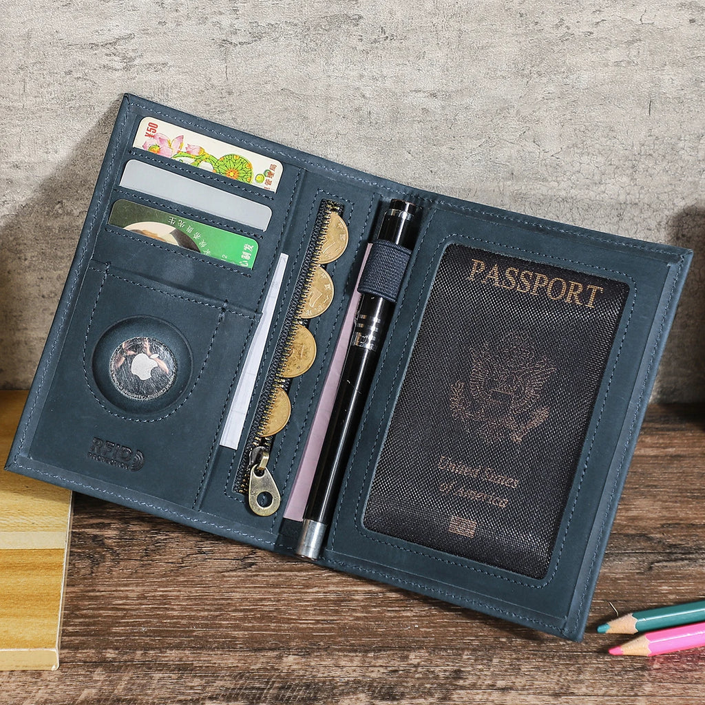 CONTACT’S Echtleder Reise-Geldbörse – Passport Wallet mit Kartenfächern, Münzfach und AirTag-Slot für Männer & Frauen