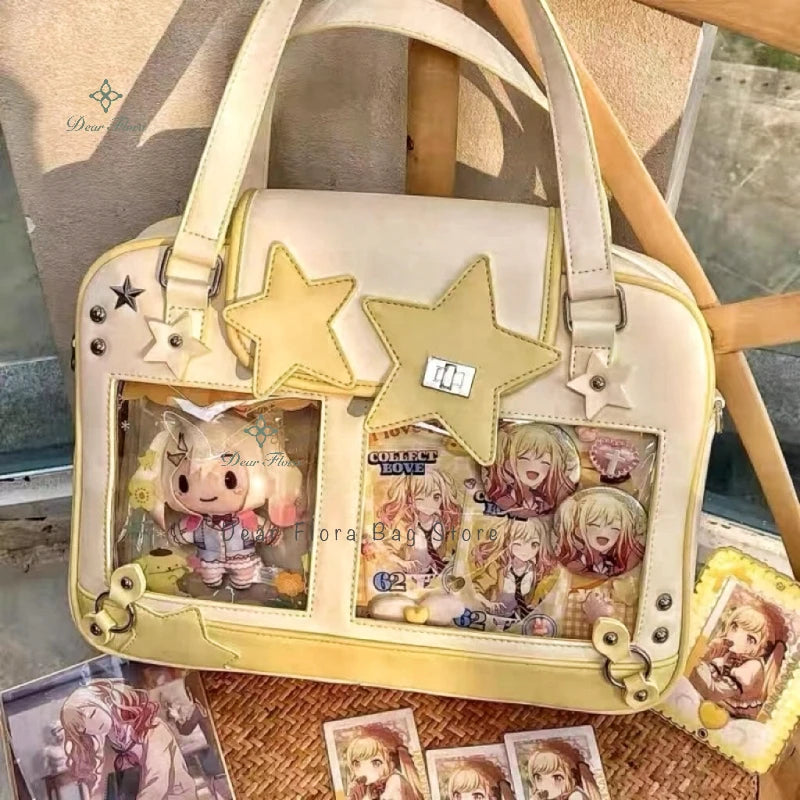 Y2K Star Ita Bag en cuir PU – Sac à bandoulière et pochette tendance avec pochette d'affichage transparente pour les designs DIY 