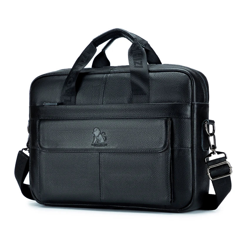 STEEL LION Herren Aktentasche aus echtem Rindsleder – Große Business Laptoptasche 14 Zoll mit Schultergurt & Kofferbefestigung