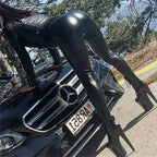 Leggings de piel sintética de talla grande para mujer: cintura alta, elásticos y ajustados, leggings con aspecto de cuero negro para mujer y verano 