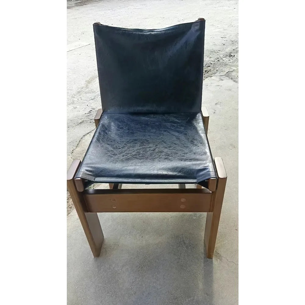 Japanischer Retro Esszimmerstuhl aus Massivholz & Leder – Antiker Designer Armlehnenstuhl im Light-Luxury-Stil für Küche & Café