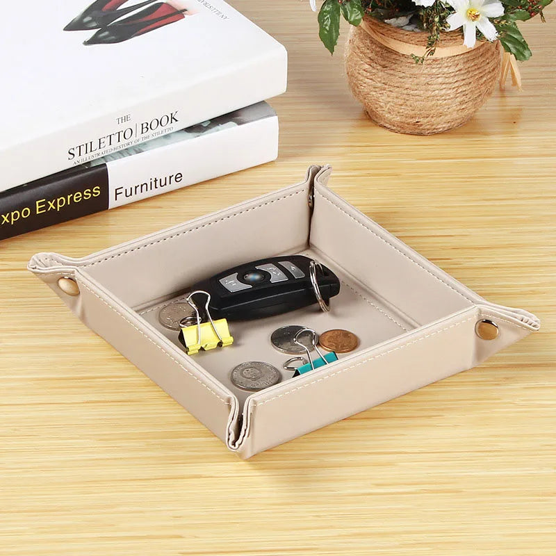 PU Leder Ablageschale mit 5 Fächern – Robuster Nightstand & Desktop Organizer für Schlüssel, Brille & Schreibwaren