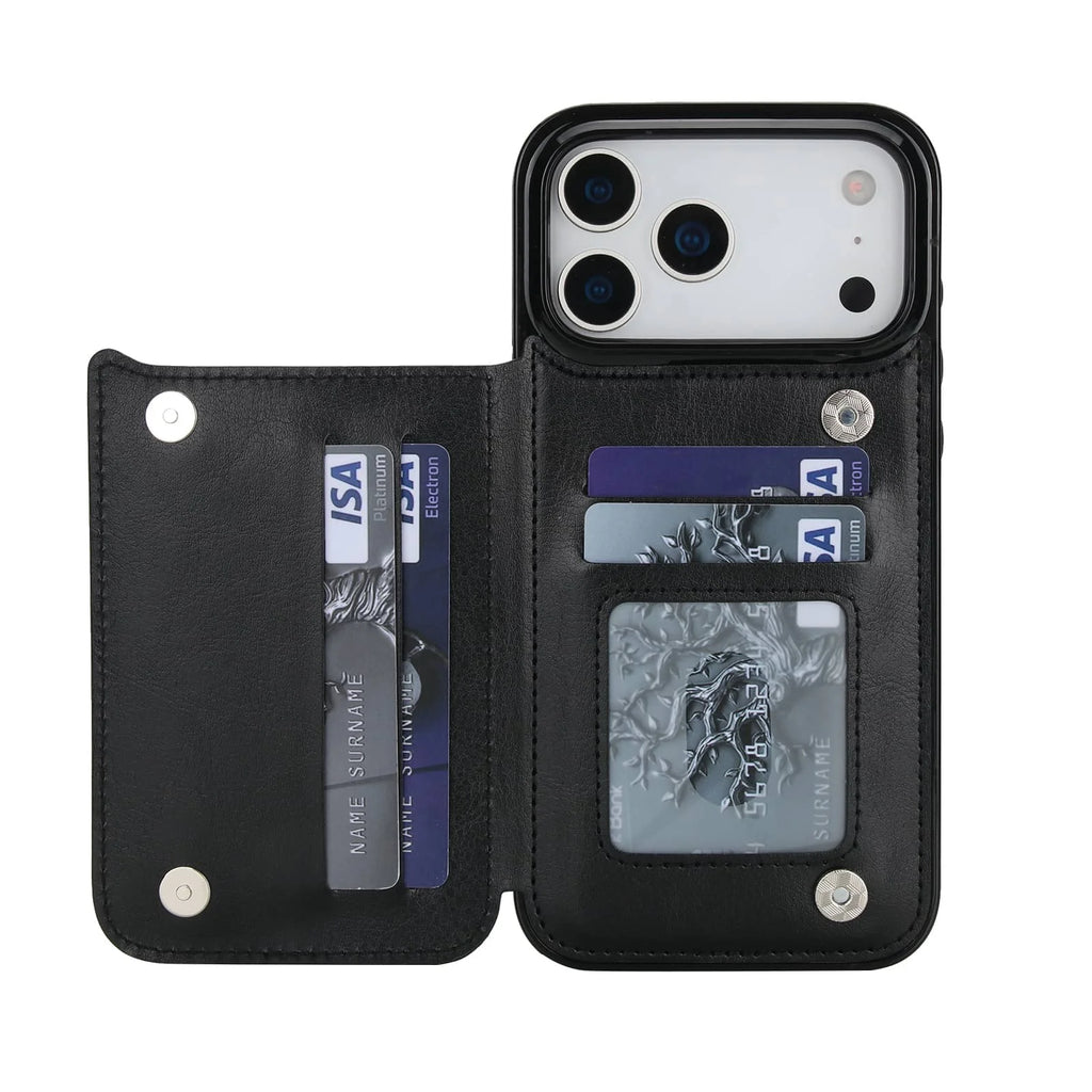 iPhone 17 / 17 Air / 17 Pro / 17 Pro Max Wallet Lederhülle – Flip Case mit Kartenfächern, Standfunktion & Doppel-Magnetverschluss