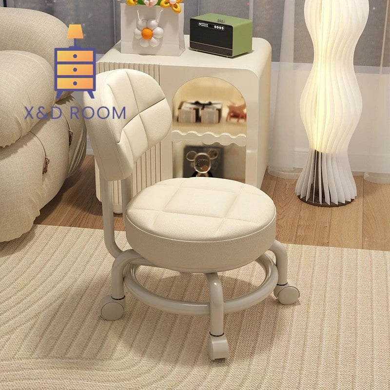 Exquisiter Sattelleder-Hocker mit Rückenlehne & Rollen – Drehbarer Schuhwechsel- & Wohnhocker aus Echtleder im modernen Design