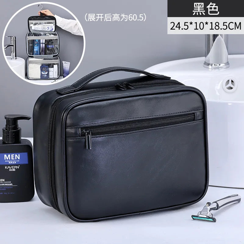 Business Kulturbeutel aus PU-Leder mit Reißverschluss – Hängende &amp; wasserfeste Kosmetik- und Waschtasche für Damen &amp; Herren