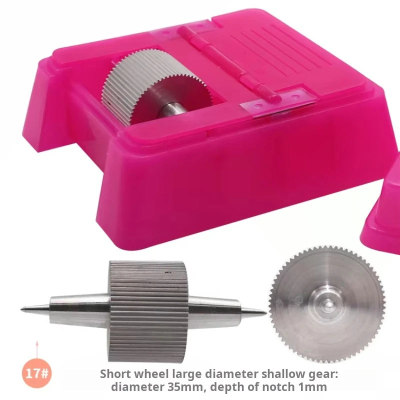 Quadratisches Lederkanten-Farbroller Set - Profi Oil Edge Box Werkzeug mit Zahnrädern für saubere Lederkanten (Rosé-Rot) 