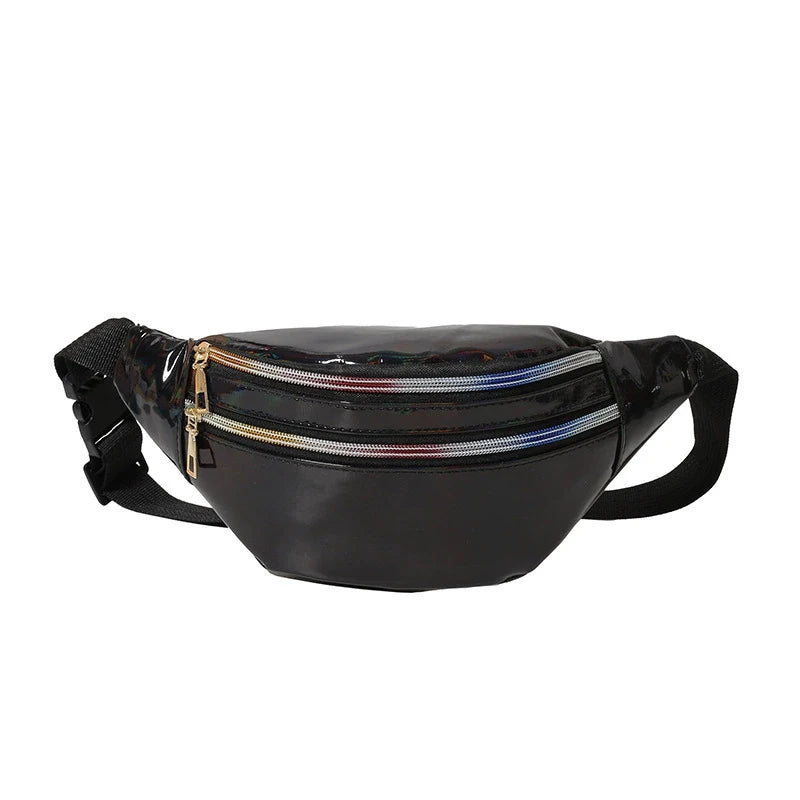 Damen & Herren PU-Leder Waist Bag – Holographische Laser Gürteltasche, Waterproof Crossbody & Chest Bag für Sport und Alltag