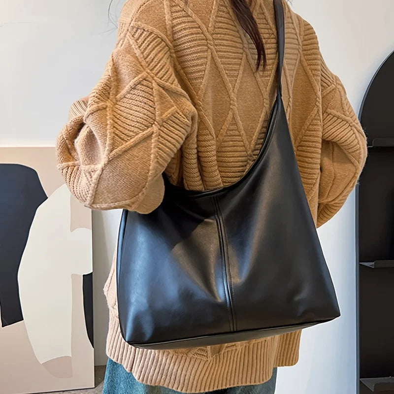 Große Damen Leder Tote Bag 2025 – Leichte Vintage Schultertasche mit viel Stauraum, minimalistischer & robuster Arbeits-Handtasche
