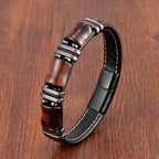 Tigerauge Lederarmband für Damen & Herren – Naturstein Armband mit schwarzem Lederband & Edelstahl-Magnetverschluss, modernes Unisex Schmuckstück