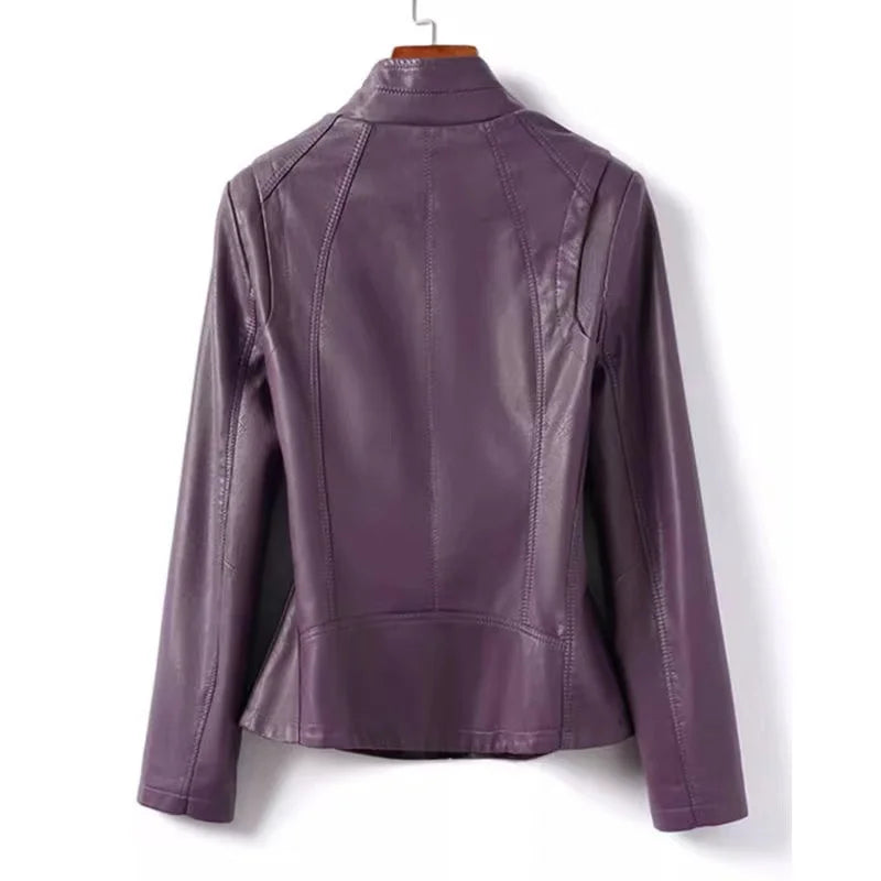 Damen Lederjacke im Korean Style – Große Größen bis 5XL, Casual Jacke mit Stehkragen & Reißverschluss für Frühling und Herbst