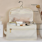 Geprägter Lederoptik Reise-Kulturbeutel – Hängender Kosmetik-Organizer mit großem Stauraum &amp; Reißverschluss