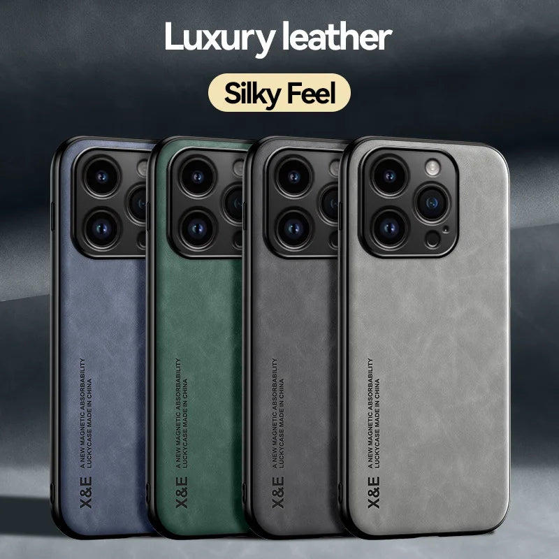 Luxus Magnetische Schafsleder iPhone Hülle – Matte Leder Case mit Soft Bumper für iPhone 7 bis iPhone 16 Pro Max