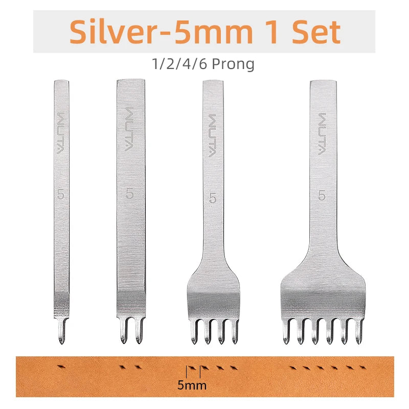 WUTA Basic Diamond Leder Chisel Set – Pricking Iron Stichwerkzeug 3–6 mm mit 1–2–4–6 Zinken für sauberes Leder Nähen