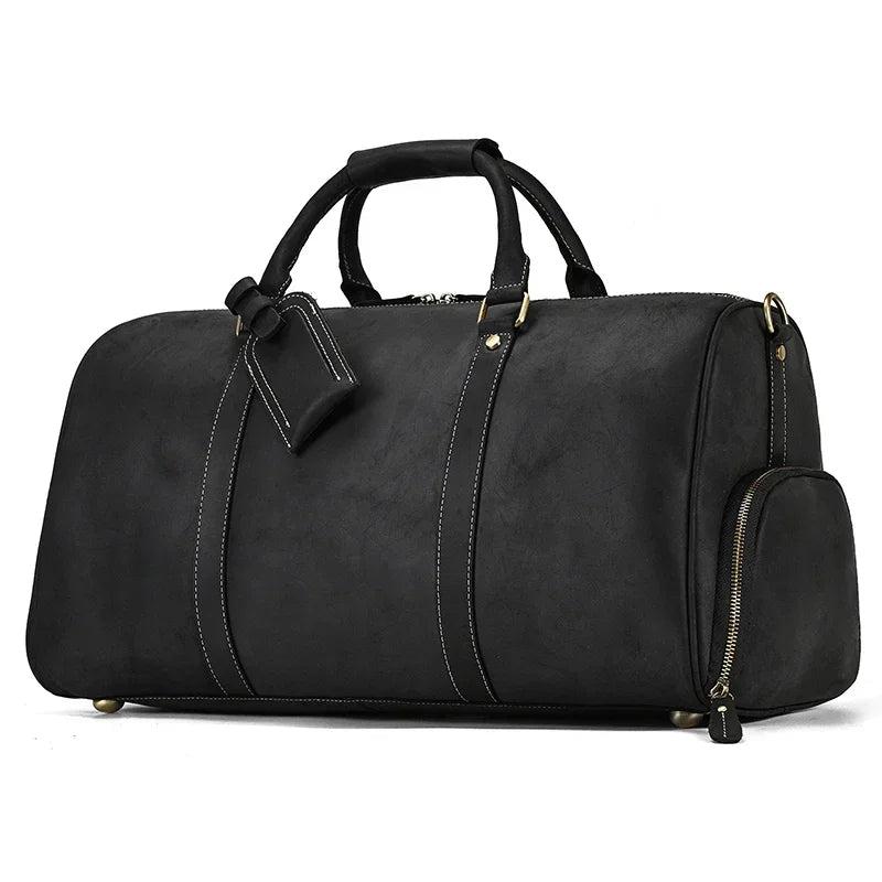 Vintage Reisetasche aus echtem Leder 52 cm - Große Crazy Horse Cowhide Travel Duffle mit Schultergurt, hochwertige Wochenendtasche für Herren 