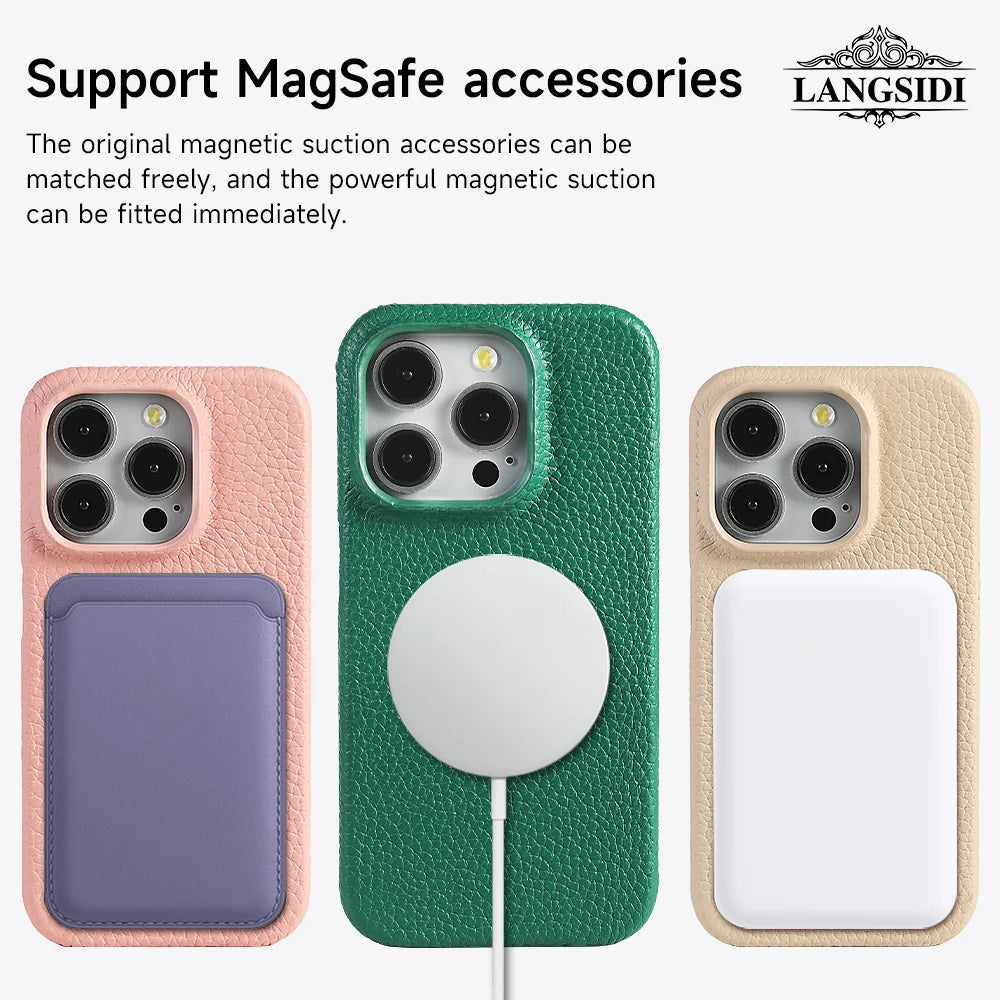 Funda de cuero MagSafe para iPhone – Funda de cuero lujosa con cubierta magnética más fuerte para iPhone 15, 16 y 17 Pro Max / Pro / Air 