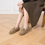 DIMANYU Damen Flats – Britische Stil Loafers aus echtem Rindsveloursleder, Retro Slip-On Moccasins, runde Zehen, Frühling &amp; Herbst 