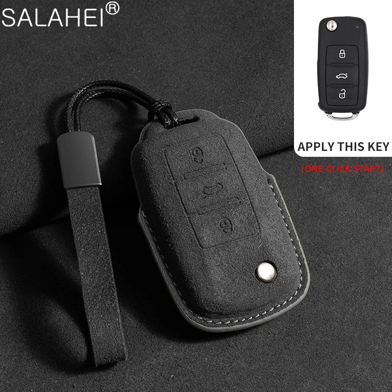 Wildleder Autoschlüssel Hülle für VW, Skoda & SEAT – Premium Key Case Cover für Passat B8, Tiguan MK2, Golf 8, Octavia A7/A8 & Leon MK4