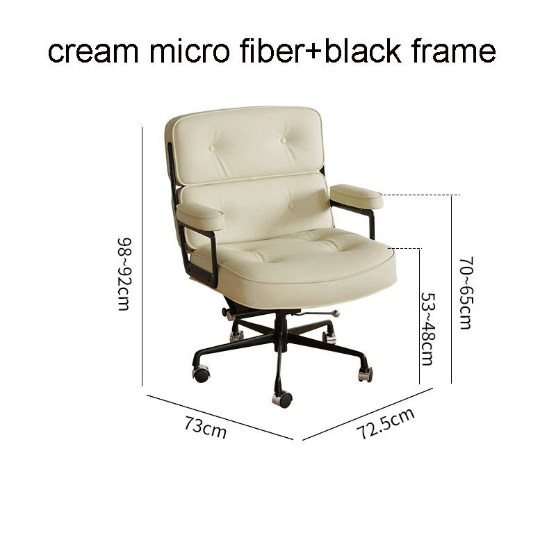 Eleganter Büro- & Lounge-Stuhl aus Echtleder – Drehbarer Office Chair mit Aluminiumgestell, Rollen & Gaslift für Büro & Arbeitszimmer
