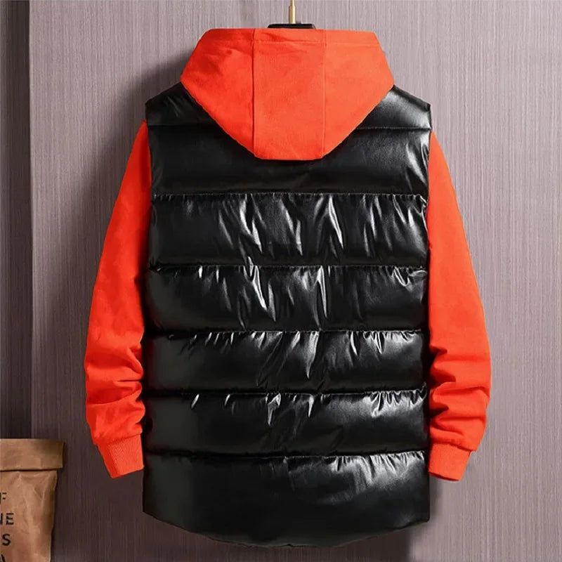 Herren Winter Weste in Übergröße bis 5XL – Ärmellose PU-Lederoptik Weste mit Reißverschluss, Warm & Wasserabweisend für Arbeit & Alltag