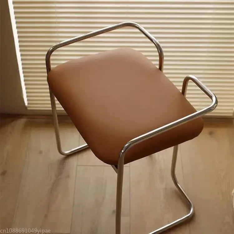Nordic Dressing Stool aus PU-Leder – Minimalistischer Light-Luxury Hocker mit Metallrahmen für Schlafzimmer, Wohnzimmer & Schminktisch