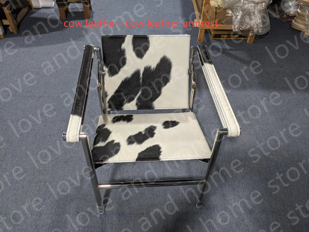 Bauhaus Lounge Armchair im Corbusier-Stil – PU-/Leder-Sessel mit Edelstahlrahmen für modernes Wohnzimmer