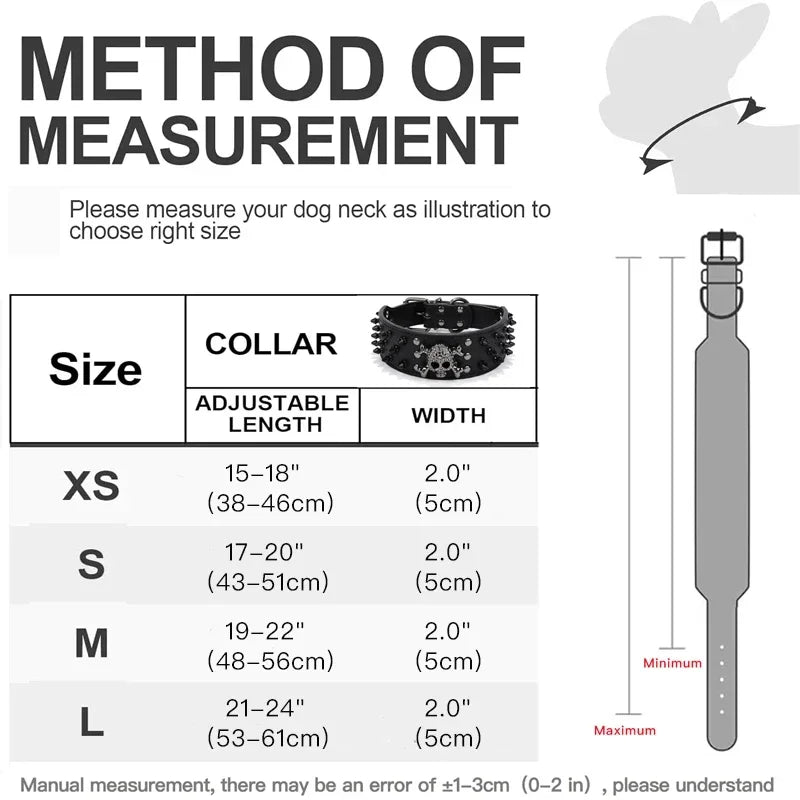 Totenkopf Spikes Leder Hundehalsband – Nieten & Stacheln, verstellbar, Anti-Biss Halsband für mittelgroße & große Hunde
