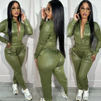 PU Leder Damen Zweiteiler – Streetwear Tracksuit mit Kapuzenjacke & Reißverschluss, lässiges Matching Set für Alltag & Freizeit