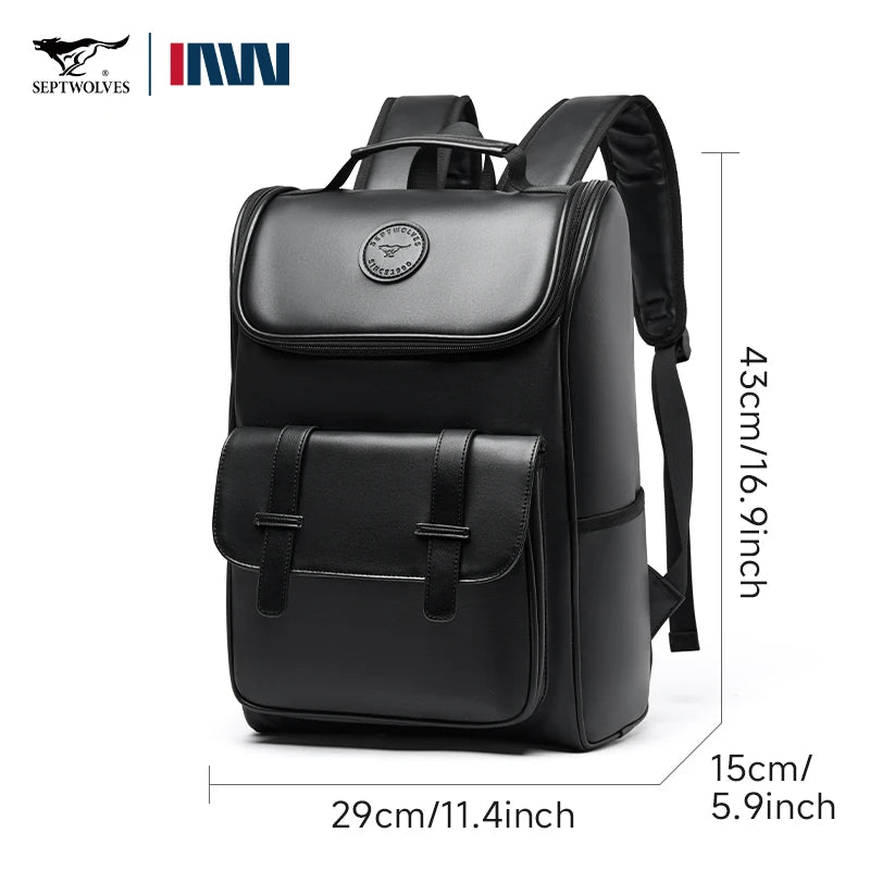 Septwolves Herren PU-Leder Rucksack – Wasserdicht, Business & Laptop Backpack für Reisen, Schule und Alltag