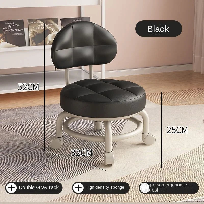 Exquisiter Sattelleder-Hocker mit Rückenlehne & Rollen – Drehbarer Schuhwechsel- & Wohnhocker aus Echtleder im modernen Design