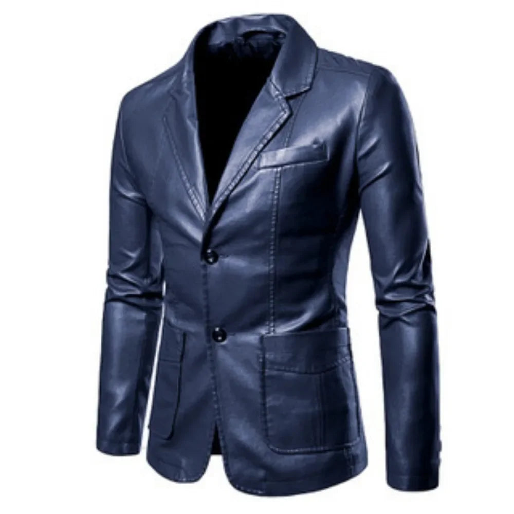 Herren Leder Sakko mit Revers – Business Casual PU-Blazer im eleganten Look für Frühling & Herbst 2024