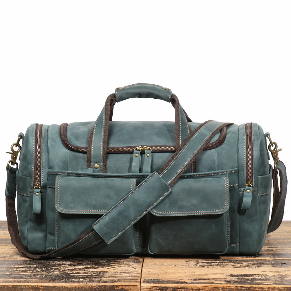LEATHFOCUS Herren Leder Reisetasche Vintage – Große Crazy Horse Travel Bag aus vollnarbigem Rindsleder, Business- &amp; Weekender Tasche Braun