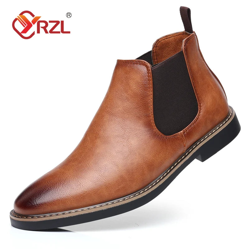 YRZL Herren Chelsea Boots 2025 - Botines Retro De Cuero De PU, Cómodos Zapatos Sin Cordones, Negro Y Braun, Größen 39–47
