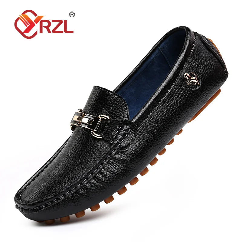 YRZL Herren Loafer Weiß – Handgefertigte Slip-On Mokassins aus PU-Leder, Komfortable Driving Shoes für Alltag & Freizeit
