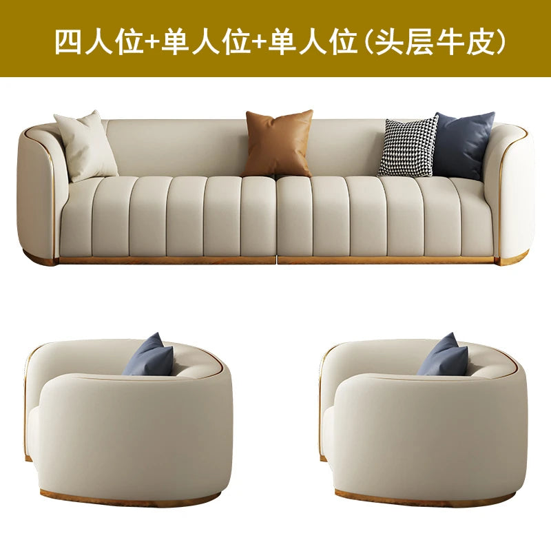 Luxuriöses Vollleder Designer-Sofa – Modernes 2,8 m Lounge-Sofa aus Rindsleder mit Latex-Polsterung, nordischer Light-Luxury-Stil für Wohnzimmer & Flur