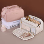 Rosa Kosmetiktasche aus PU-Leder – Fête de l'eau, double sac de maquillage avec une grande taille
